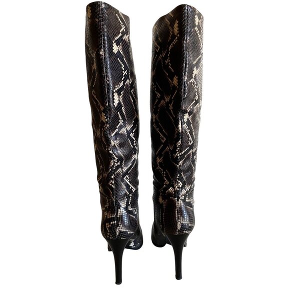 Sigerson Morrison Python Embossed Knee-High Leather Boots 40 Black Brown Snake - Picture 5 of 14